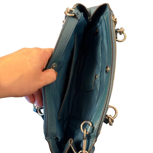 Coach Christie Carryall Satchel Teal Leather Crossbody Bag - Picture 7 of 9